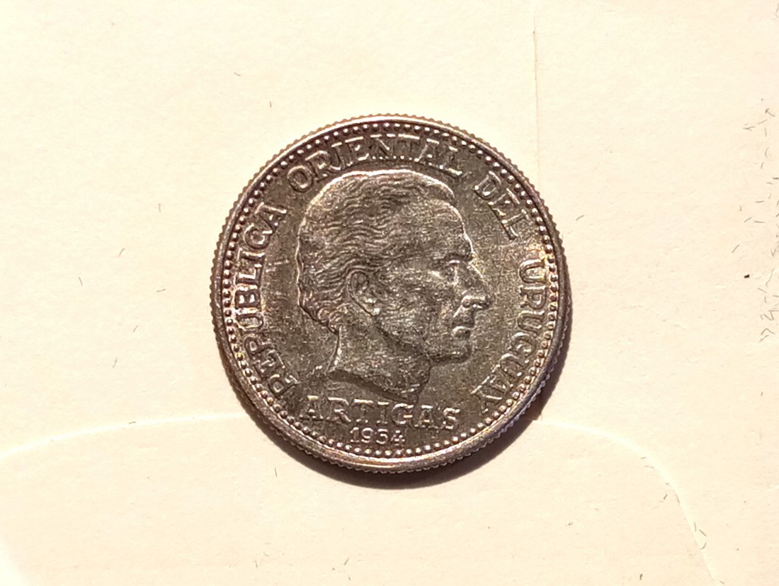 Uruguay 20 Centavos 1954 f.St Silber