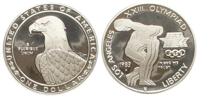  USA: 1 Dollar 1983, Olympia Los Angeles, stgl in Kapsel   