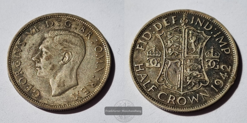  Großbritannien, Half Crown 1942 George VI. FM-Frankfurt Feinsilber: 7,07g   