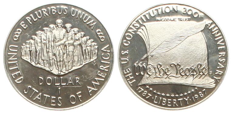  USA: 1 Dollar 1987, CONSTITUTION BICENTENNIAL, stgl   