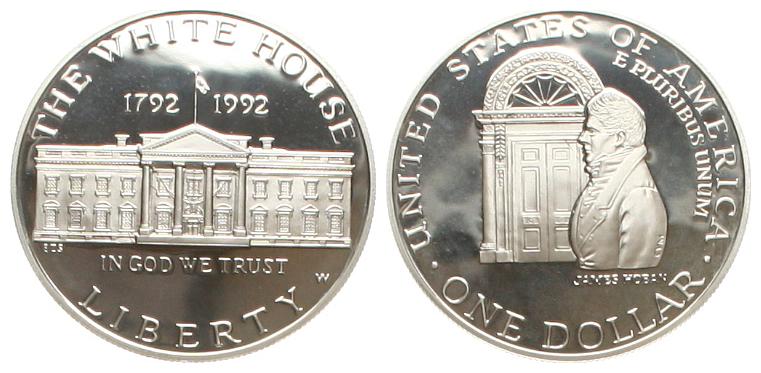  USA: 1 Dollar 1992, 200 Jahre Weisses Haus, stgl   