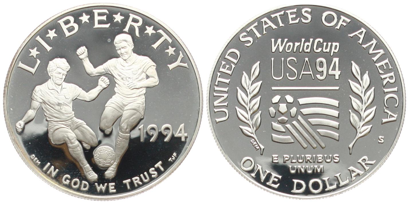  USA: 1 Dollar 1994, auf die Fussball-WM, stgl   