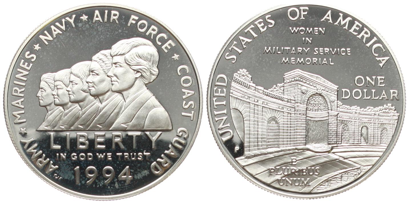  USA: 1 Dollar 1994, Denkmal Frauen im Militärdienst, stgl   