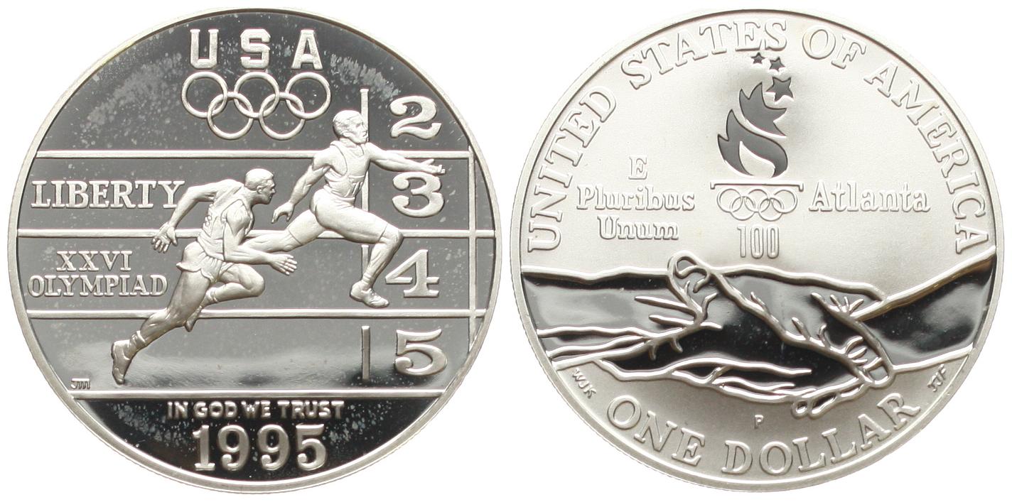  USA: 1 Doller 1995, Olympiade Atlanta, Leichtathletik, stgl   
