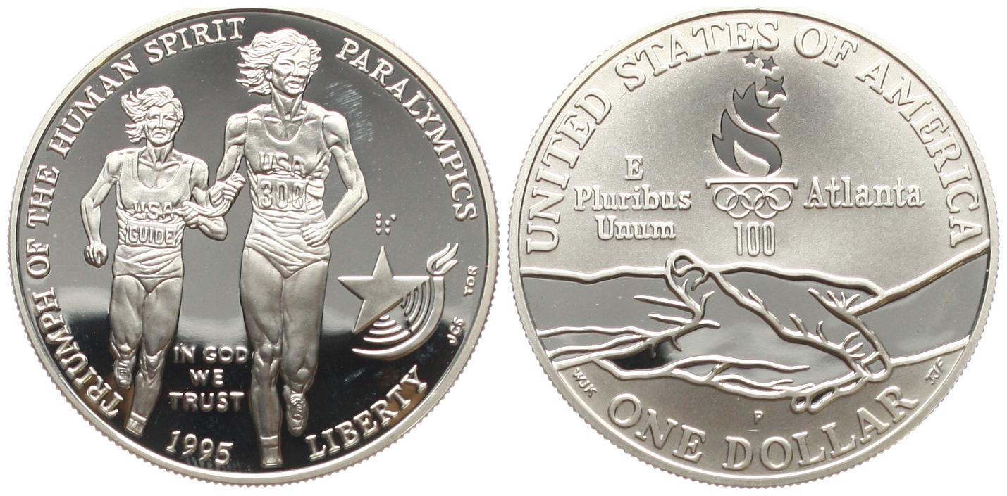  USA: 1 Dollar 1995, Paralympics, Blindenwettlauf, stgl   