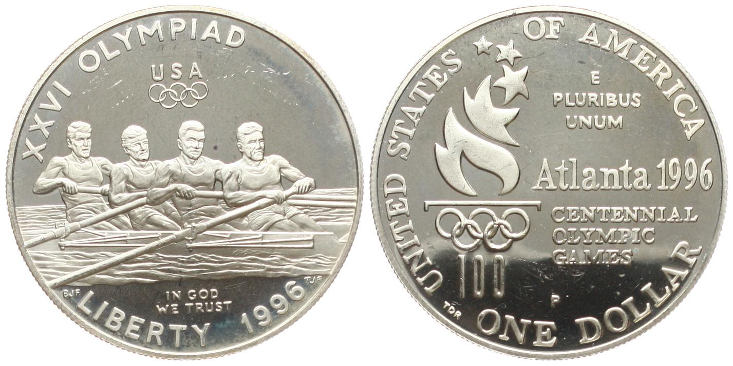  USA: 1 Dollar 1996, Olympiade Atlanta, Rudern, stgl   