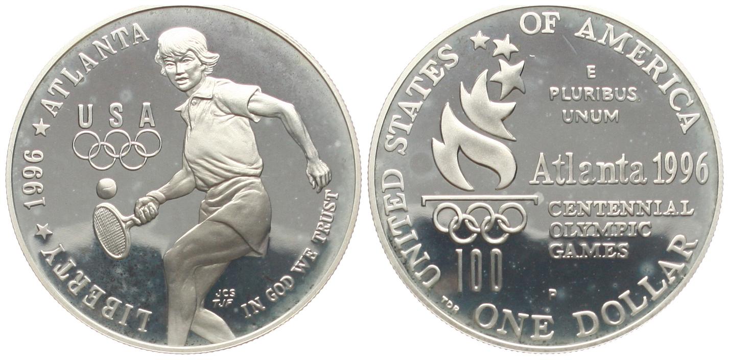  USA: 1 Dollar 1996, Olympiade Atlanta, Tennis, stgl   