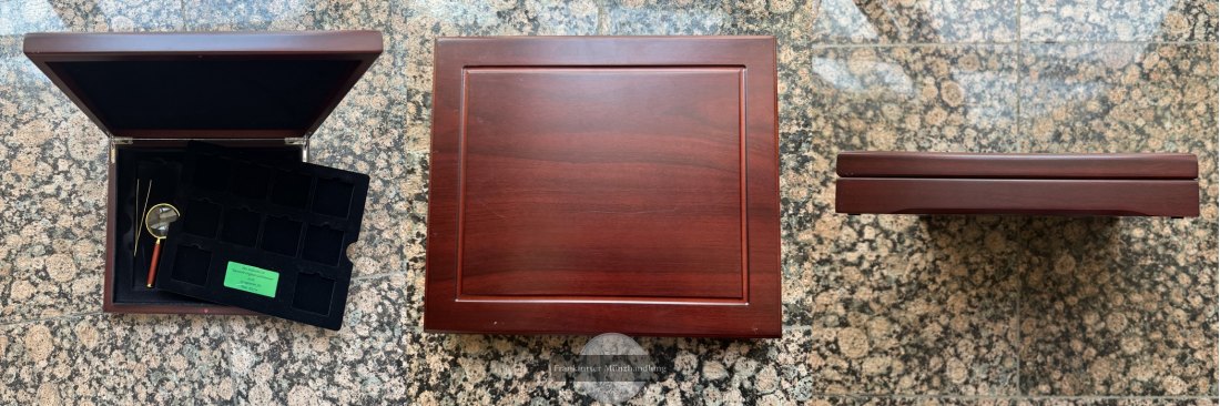  Münzen-Schachtel 28,7 x 5 x 24,8cm / 10 Fächer à 4,9 x 4,9cm + zwei größere Fächer FM-Frankfurt   
