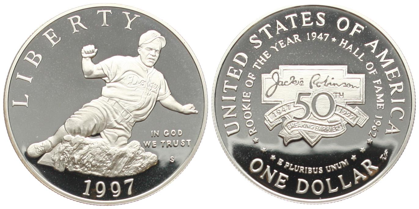  USA: 1 Dollar 1997, Jackie Robinson, stgl   