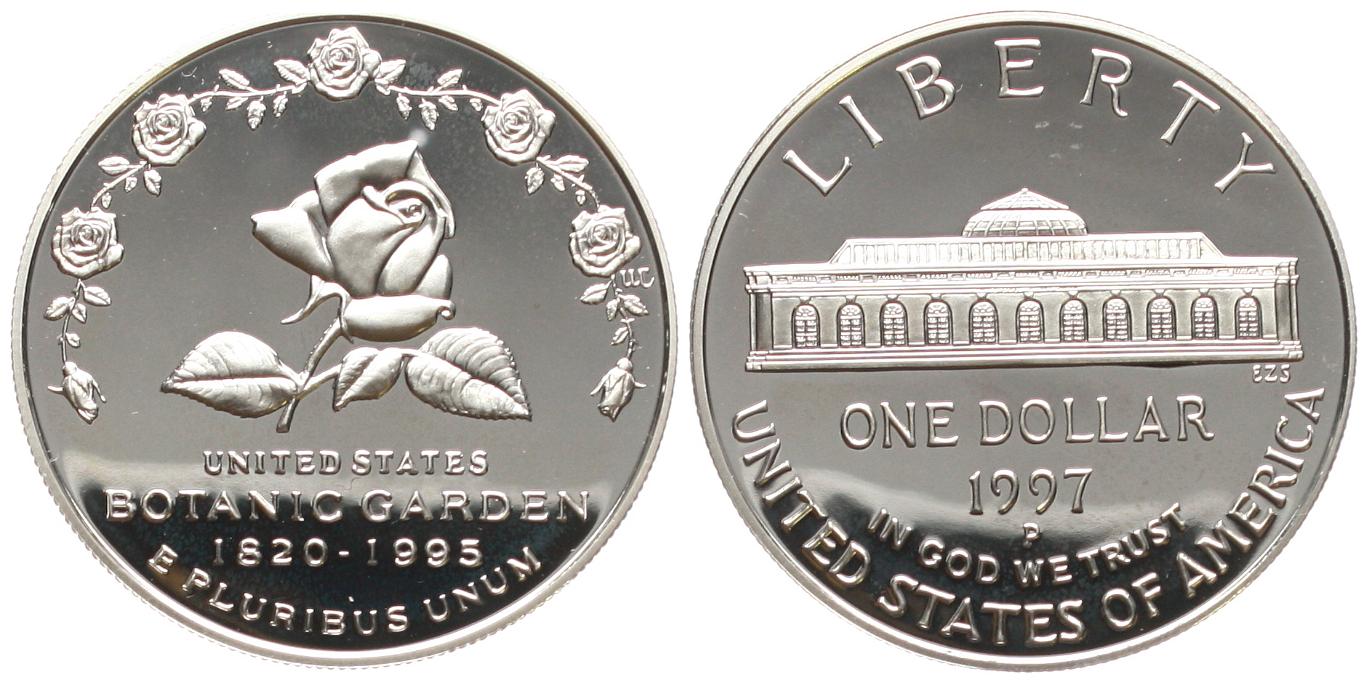  USA: 1 Dollar 1997, 175 Jahre Boranischer Garten, stgl   