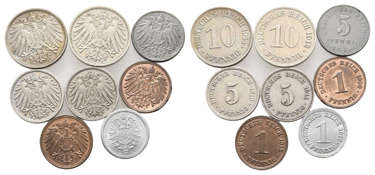  Kaiserreich; Lot Kleinmünzen (8 Stück)   