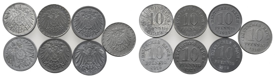  Weimarer Republik; Lot Kleinmünzen (7 Stück)   