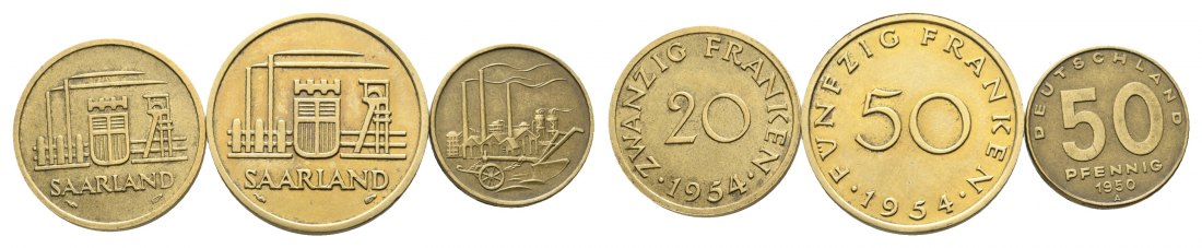  Notgeld, Saarland, 3 Kleinmünzen (1954/1950)   