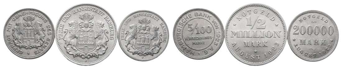  Notgeld, Hamburg, 3 Kleinmünzen 1923   