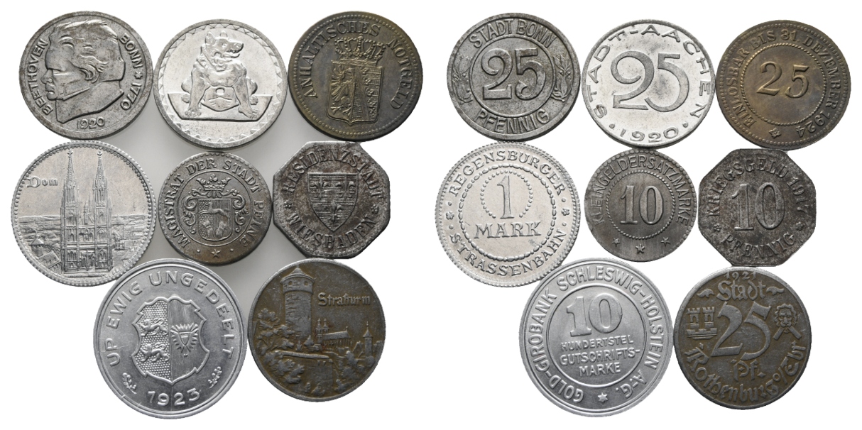  Weimarer Republik / Notgeld; Lot Kleinmünzen (8 Stück)   