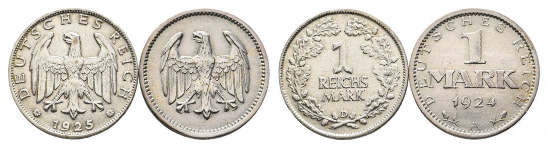  Weimarer Republik; 1 Mark 1924 / 1925; 1 Reichsmark 1925   