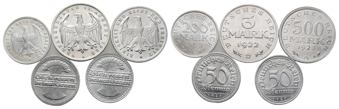  Weimarer Republik; Lot Kleinmünzen (5 Stück)   