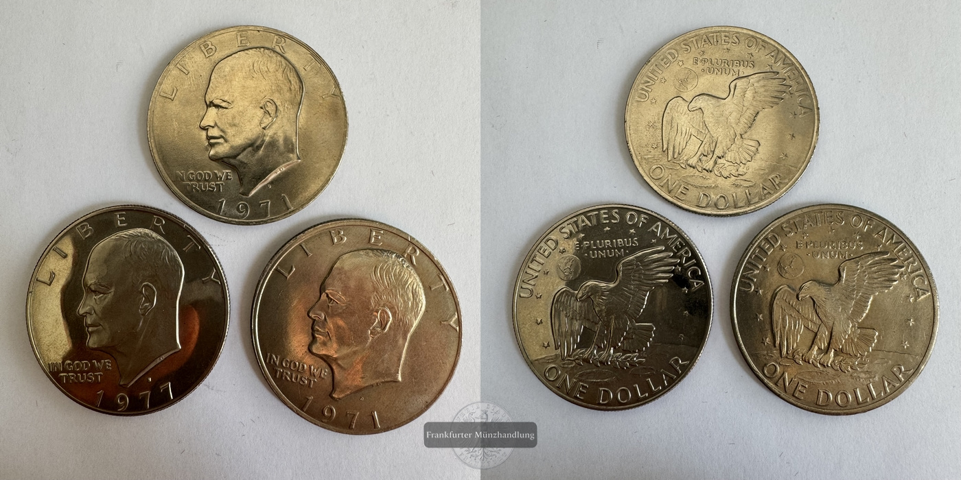  USA 3x 1 Dollar 2x1971/1x1977 Eisenhower FM-Frankfurt KM#203 CuNi 68,04g   