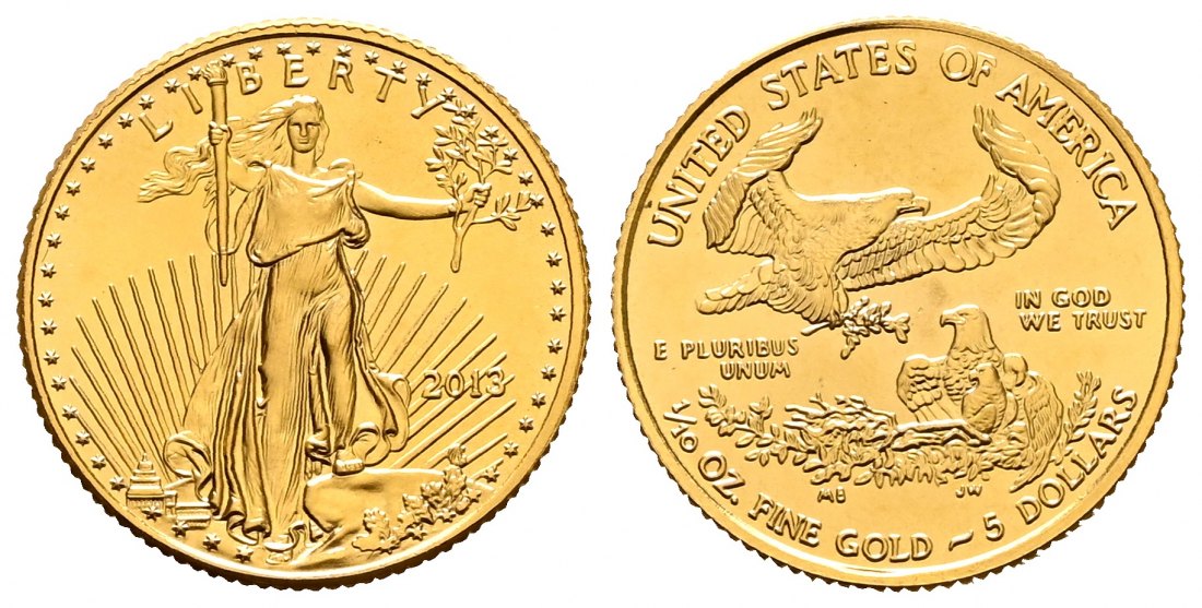 PEUS 2733 USA 3,11 g Feingold 5 Dollars GOLD 1/10 Unze 2013 Stempelglanz