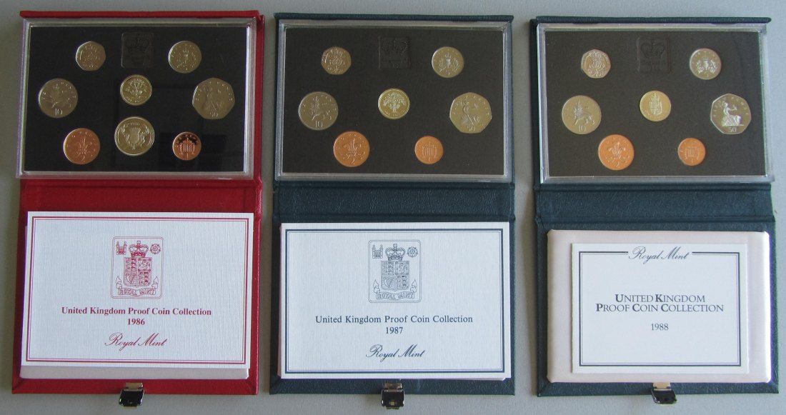  Vereinigtes Königreich: Kursmünzensätze 1986 + 1987 + 1988, PP/Proof   