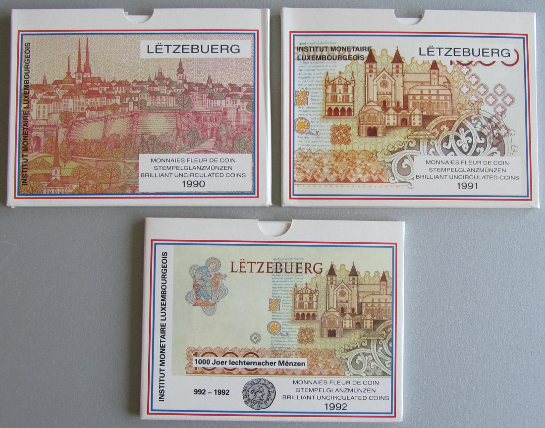  Luxemburg: Kursmünzensätze 1990 + 1991 + 1992   