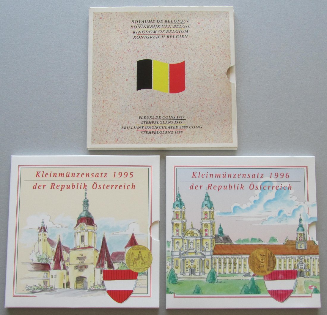  Belgien/Österreich: Kursmünzensätze 1989 + 1995 + 1996   