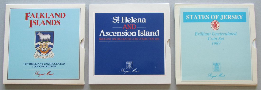  Falkland/St. Helena/Jersey: Kursmünzensätze 1987 + 1984 + 1987   