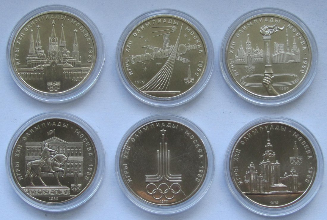  Sowjetunion/Russland: 6 x 1 Rubel Olympiade Moskau 1980   