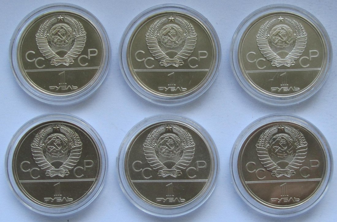  Sowjetunion/Russland: 6 x 1 Rubel Olympiade Moskau 1980   