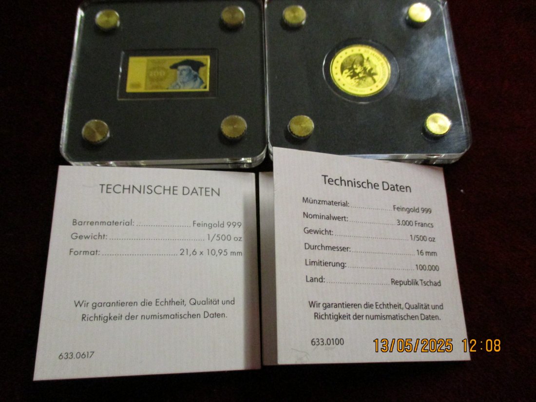  Anlagegold 999er Gold 2 x 1/500 Oz Gewicht fein 0,124 Gramm mit Zertifikat   