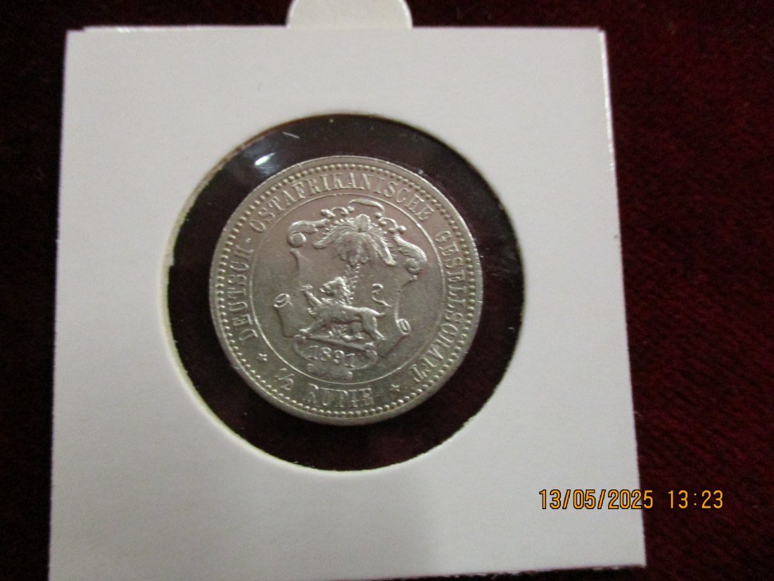  Silbermünze 1/2 Rupie 1891 Deutsch Ostafrika 916er Silber 5,83g rau - 1101363   