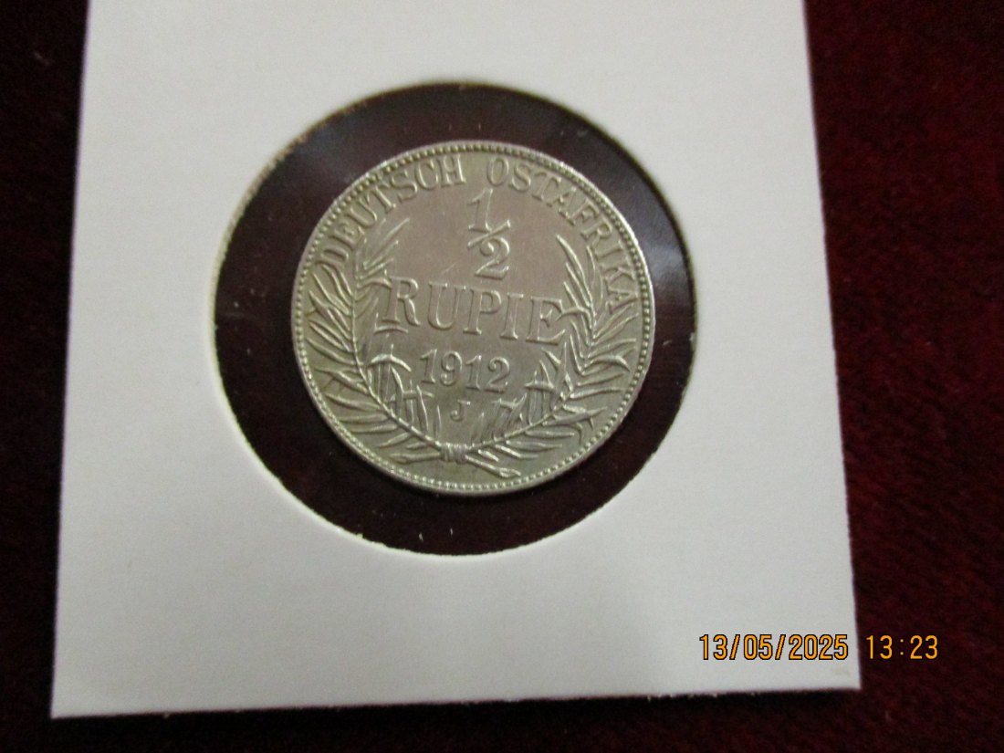  Silbermünze 1/2 Rupie 1912 Deutsch Ostafrika 916er Silber 5,83g rau - 1101363   