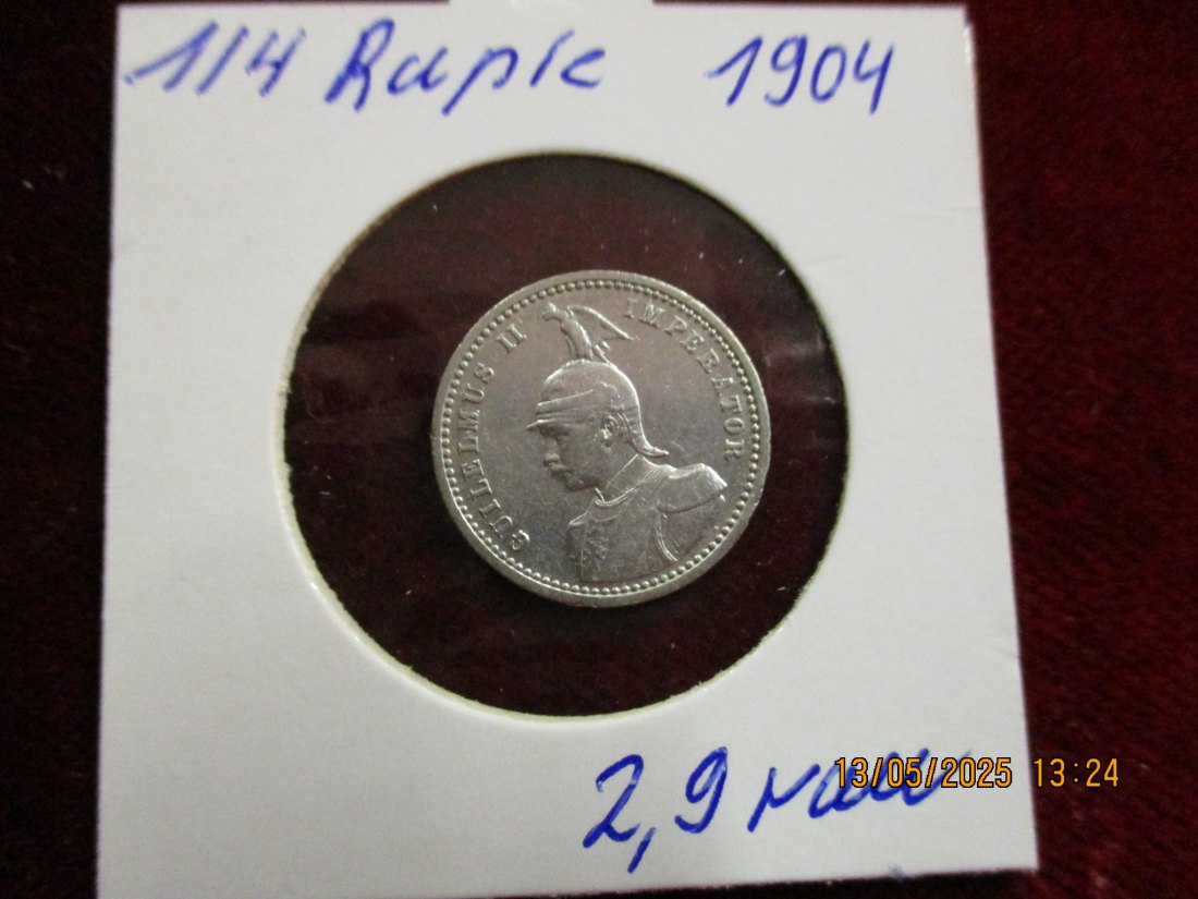  Silbermünze 1/4 Rupie 1904 Deutsch Ostafrika 916er Silber 2,9g rau - 1101363   