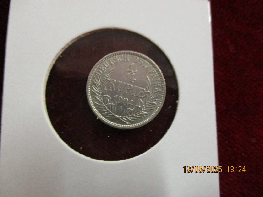  Silbermünze 1/4 Rupie 1904 Deutsch Ostafrika 916er Silber 2,9g rau - 1101363   
