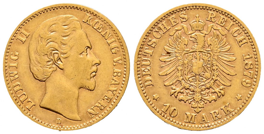 PEUS 2732 Bayern - Kaiserreich 3,58 g Feingold. Ludwig II. (1864 - 1886) 10 Mark GOLD 1879 D München Sehr schön