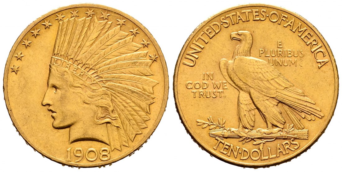PEUS 2734 USA 15,05 g Feingold. Coronet Head 10 Dollars GOLD 1908 Sehr schön