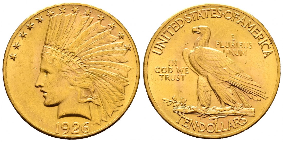 PEUS 2736 USA 15,05 Feingold. Indian Head 10 Dollars GOLD 1926 Kl. Kratzer, fast Vorzüglich