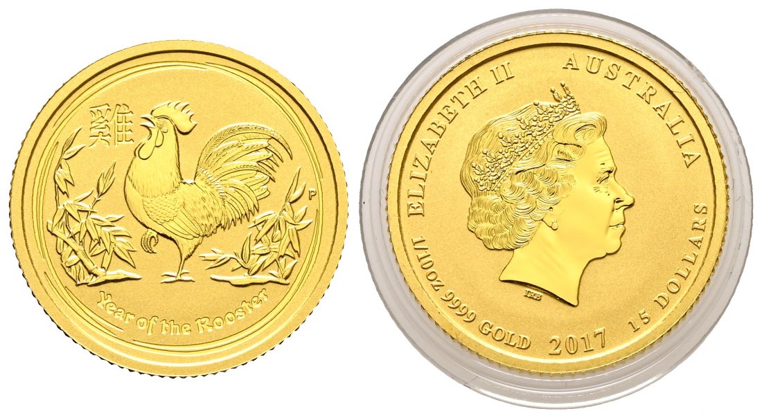 PEUS 2741 Australien 3,11 g Feingold. Jahr des Hahn 15 Dollars GOLD 1/10 Unze 2017P Uncirculated (in Kapsel)