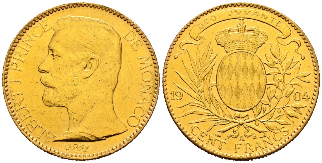 PEUS 2744 Monaco 29,03 g Feingold. Albert I. (1889 - 1922) 100 Francs GOLD 1904 A Sehr schön