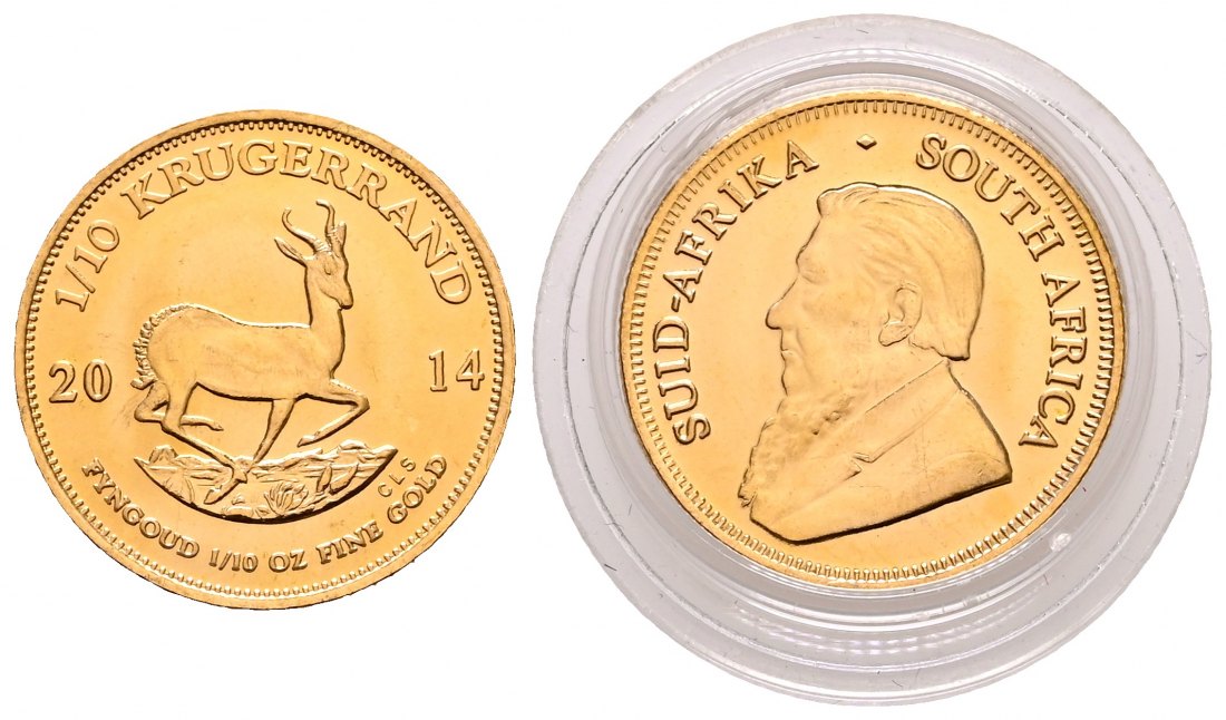 PEUS 2747 Süd-Afrika 3,11 g Feingold 1/10 Krügerrand GOLD 1/10 Unze 2014 Stempelglanz (Kapsel)