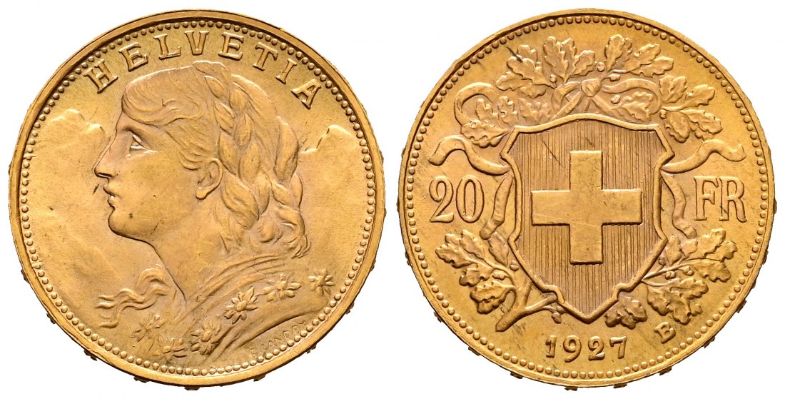 PEUS 2749 Schweiz 5,81 g Feingold. Vreneli 20 Franken GOLD 1927 B Vorzüglich