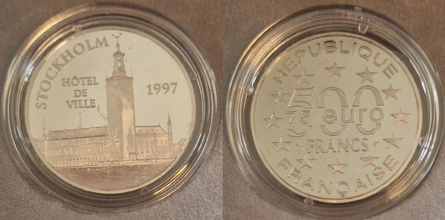  Frankreich 500 Fr 20 Gr. 999 Platin Hotel de Ville 1997 Münzenankauf Koblenz Frank Maurer AJ14   