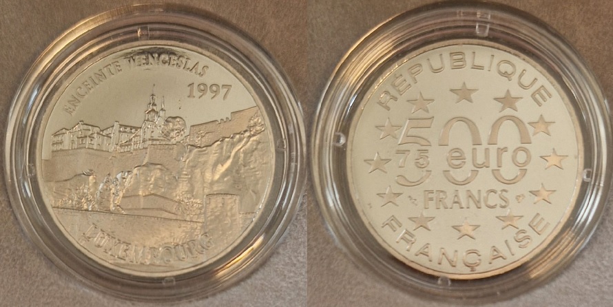  Frankreich 500 Francs 20 Gr. 999 Platin Enceinte Wenceslas 1997 Koblenz Frank Maurer AJ15   