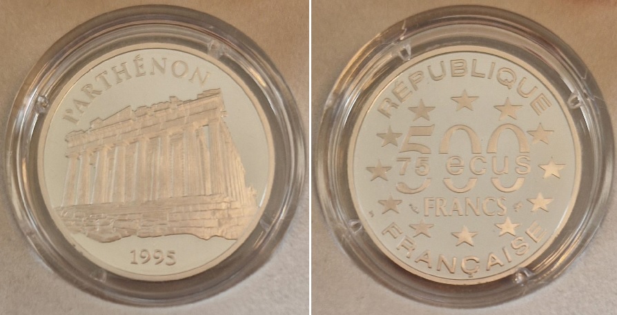  Frankreich 500 Fr 20 Gr. 999 Platin Parthenon 1995 RRR Münzenankauf Koblenz Frank Maurer AJ16   