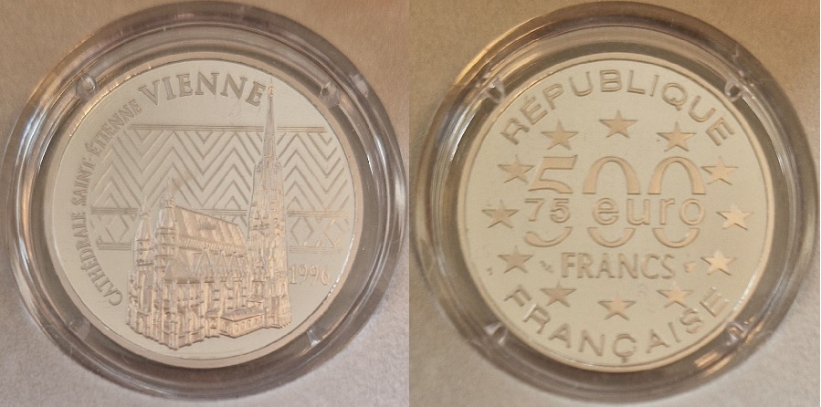 Frankreich 500 Fr 20 Gr. 999 Platin Kathedrale von Saint Etienne 1996 Koblenz Frank Maurer AJ17   