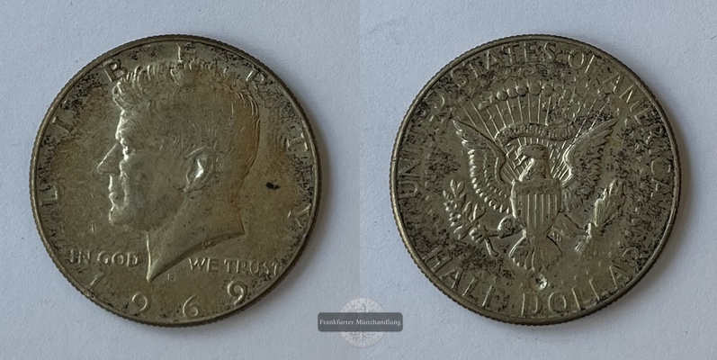  USA 1/2 Dollar 1969 Kennedy Half Dollar  KM#202a FM-Frankfurt Feinsilber: 4,6g   