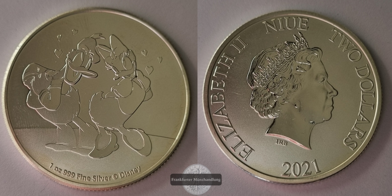  Niue 2 Dollar  2021  Disney - Donald and Daisy  FM-Frankfurt  Km#4293  Feinsilber: 31,1g   