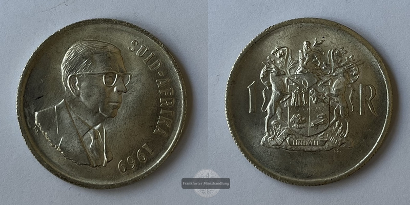  Süd Afrika  1 Rand  1969  Theophilus Ebenhaezer Dönges  FM-Frankfurt  Feinsilber: 12g   
