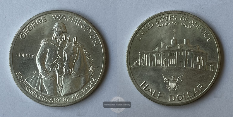  USA  Half Dollar  1982  250. Geburtstag G. Washington KM#208 FM-Frankfurt Feinsilber: 11,25g   