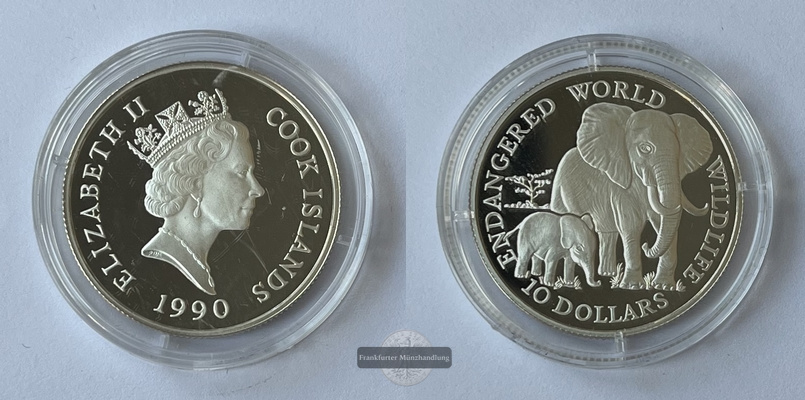  Cook Islands  10 Dollar  1990 African Elephant  KM#80 FM-Frankfurt Feinsilber: 9,25g   